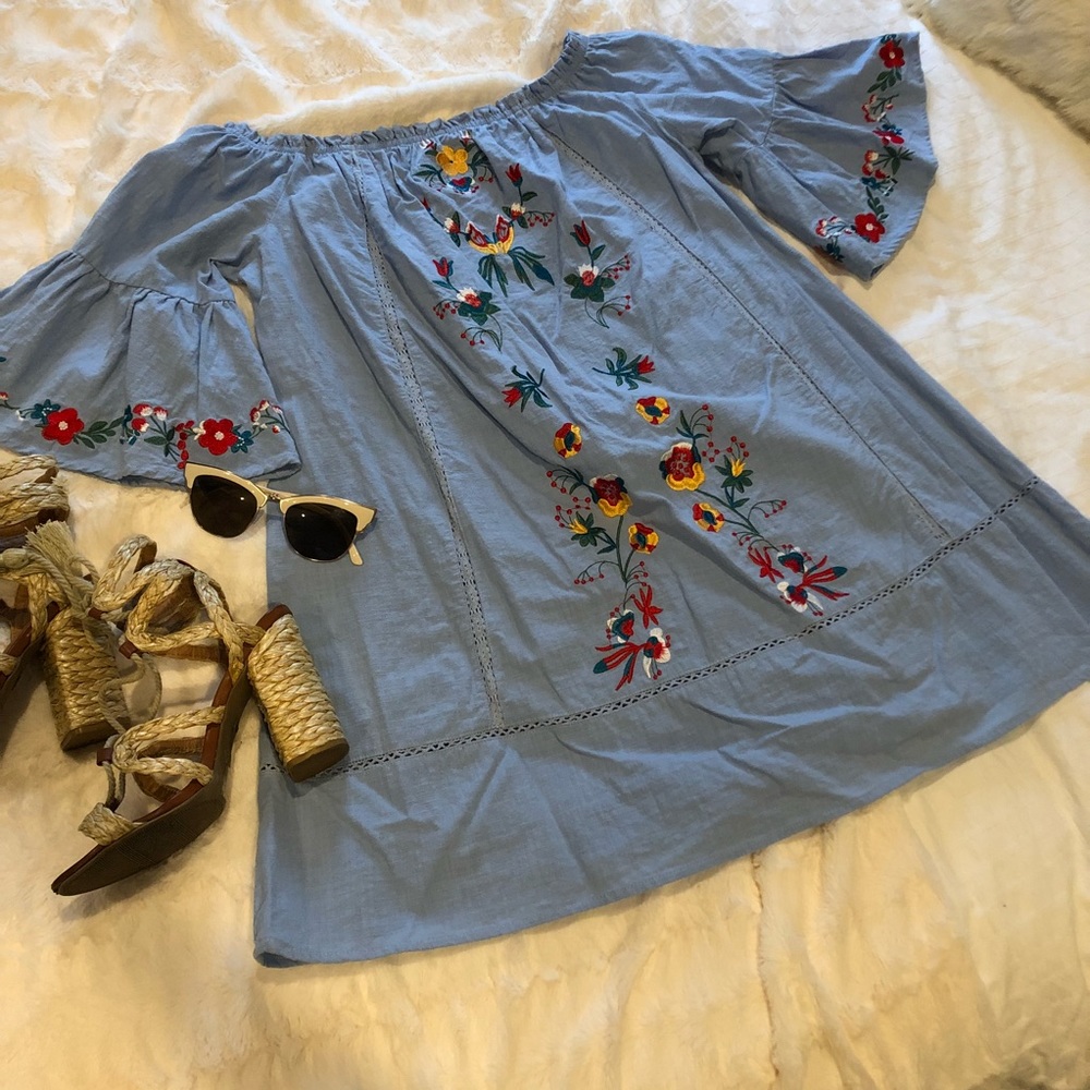 Embroidered Off the Shoulder Dress